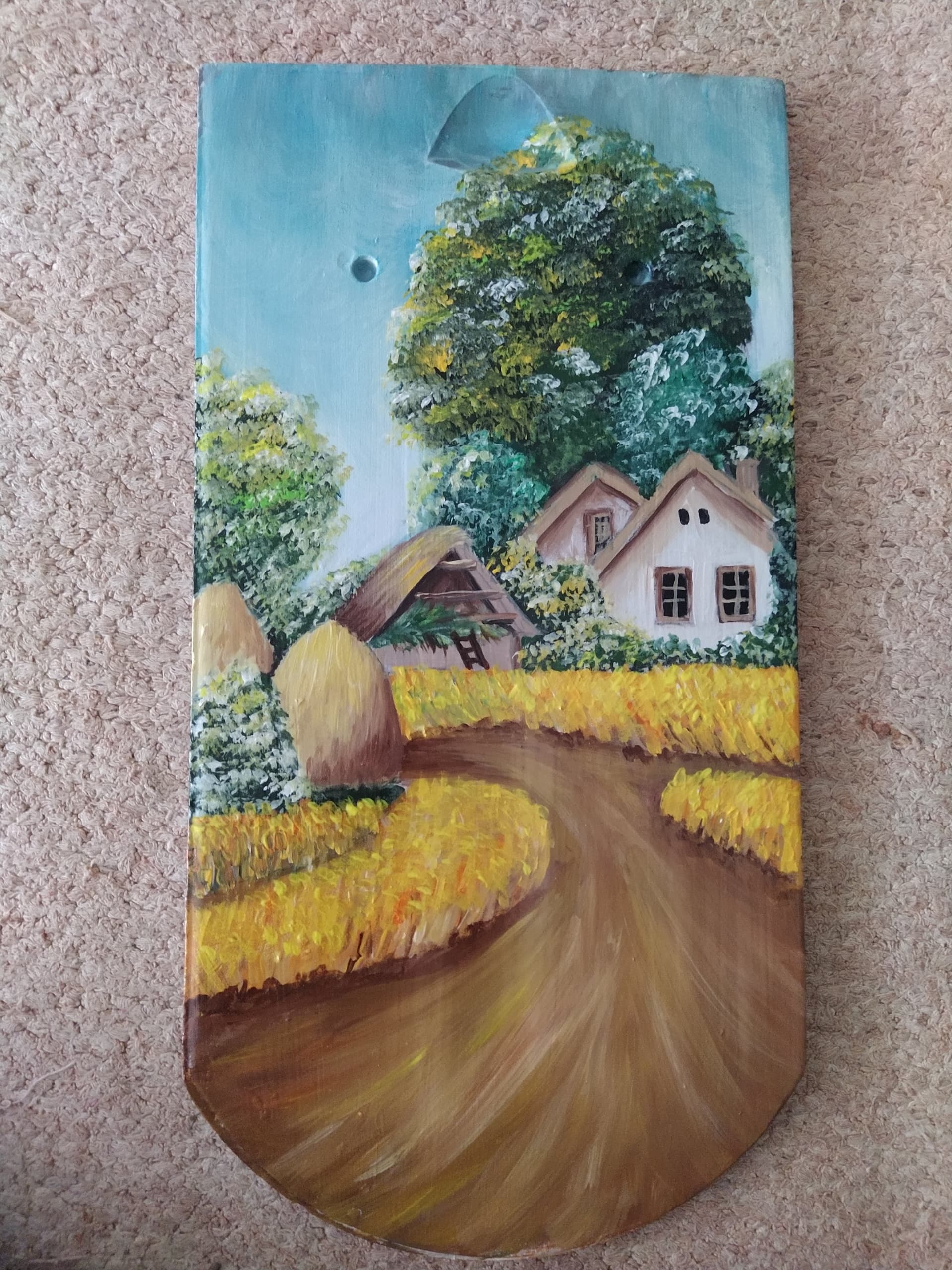 Slika: Crep, 2021, Akrilne boje na crepu