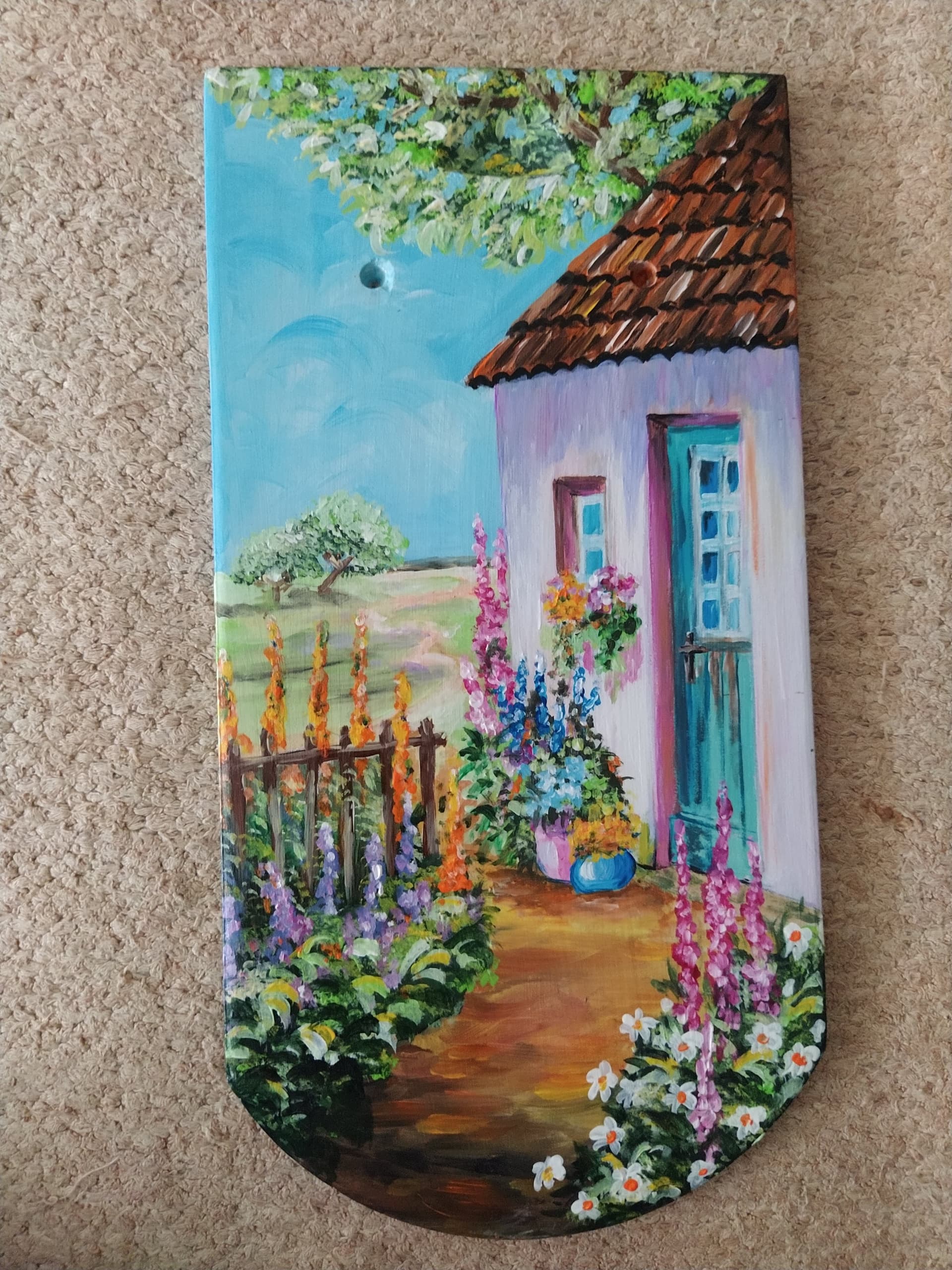 Slika: Crep, 2021, Akrilne boje na crepu