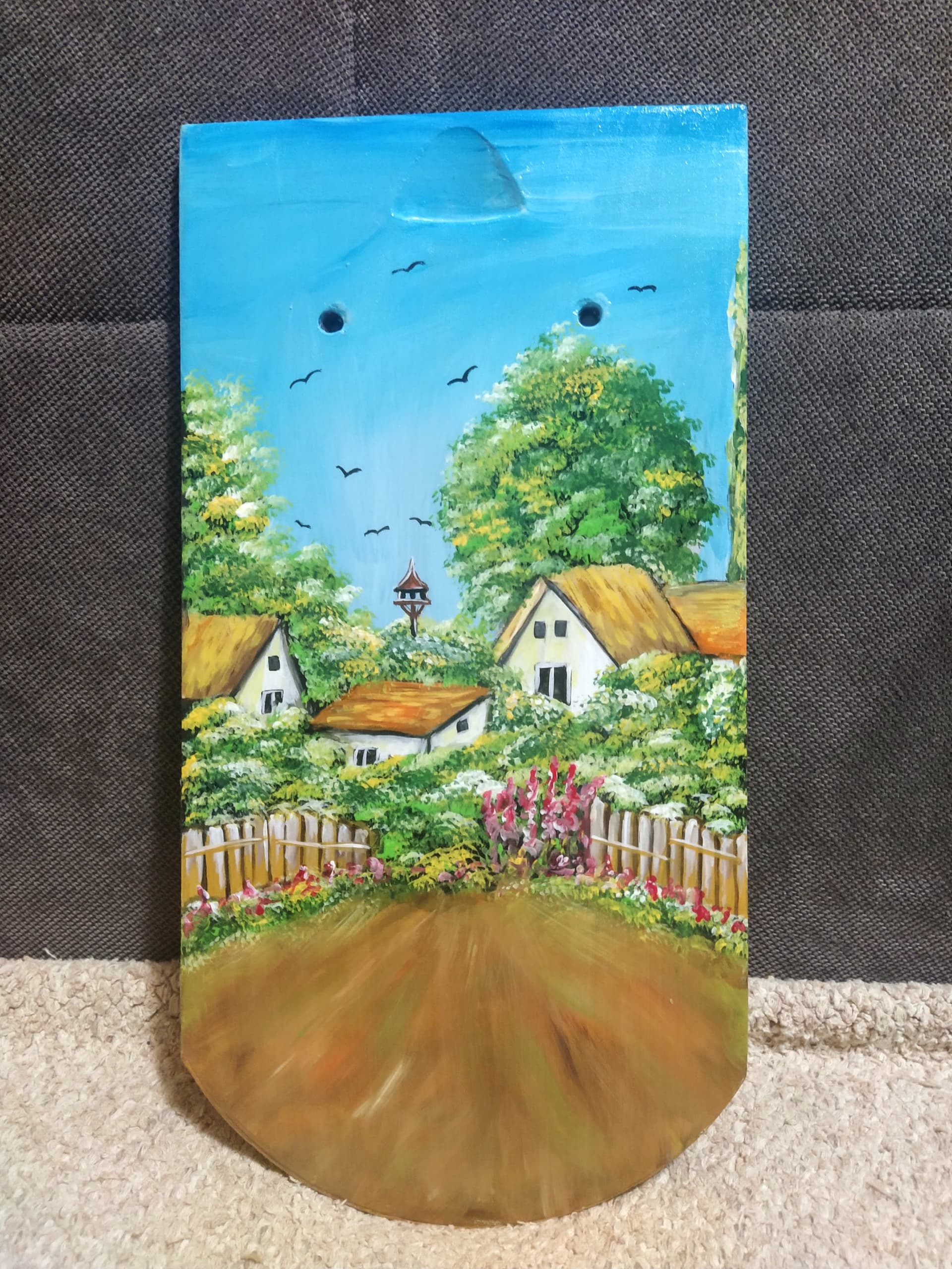 Slika: Crep, 2021, Akrilne boje na crepu