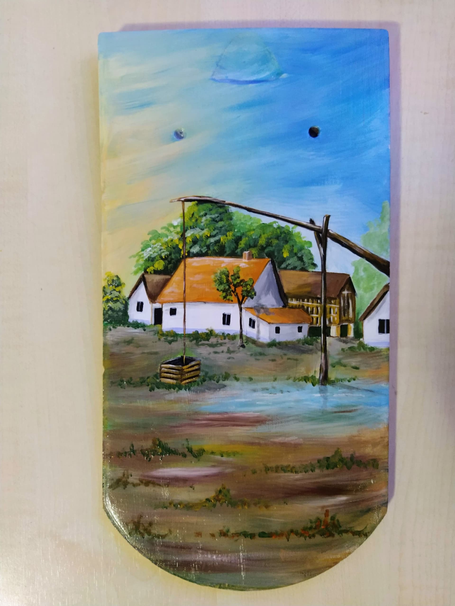 Slika: Crep, 2021, Akrilne boje na crepu