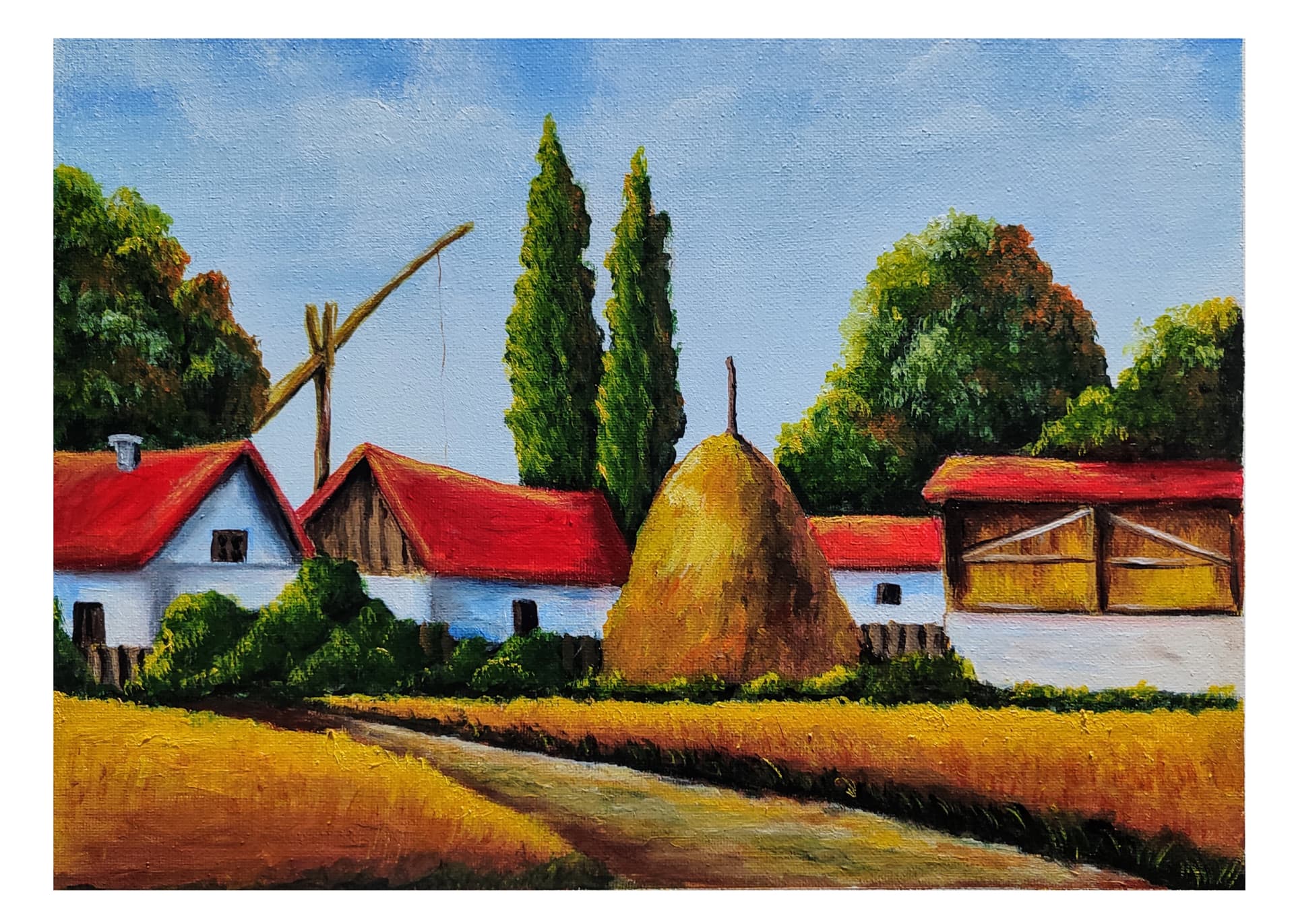 Slika: Salaš, 2024, Akrilne boje na platnu