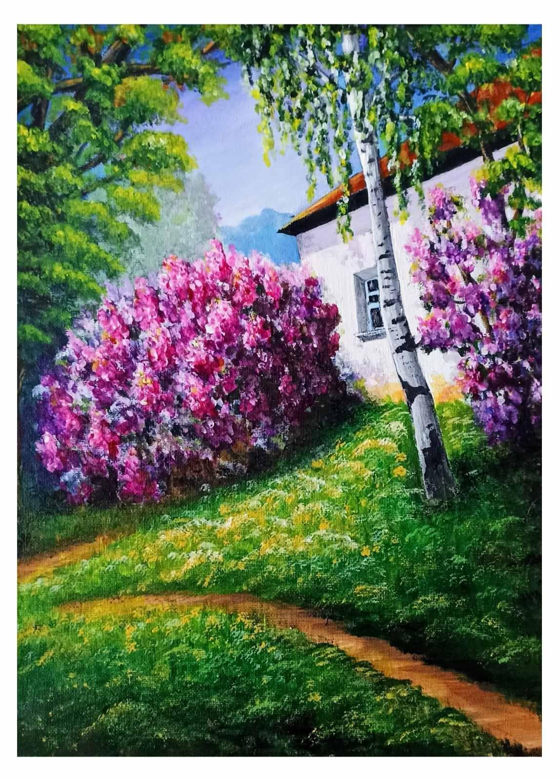 Painting: Na kraju sela bela kuća, 2022, Akrilne boje na platnu