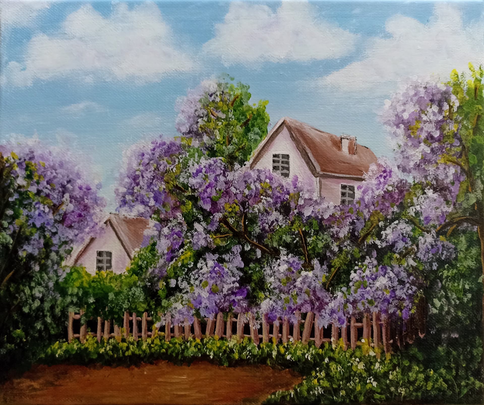 Slika: Jorgovani, 2022, Akrilne boje na platnu