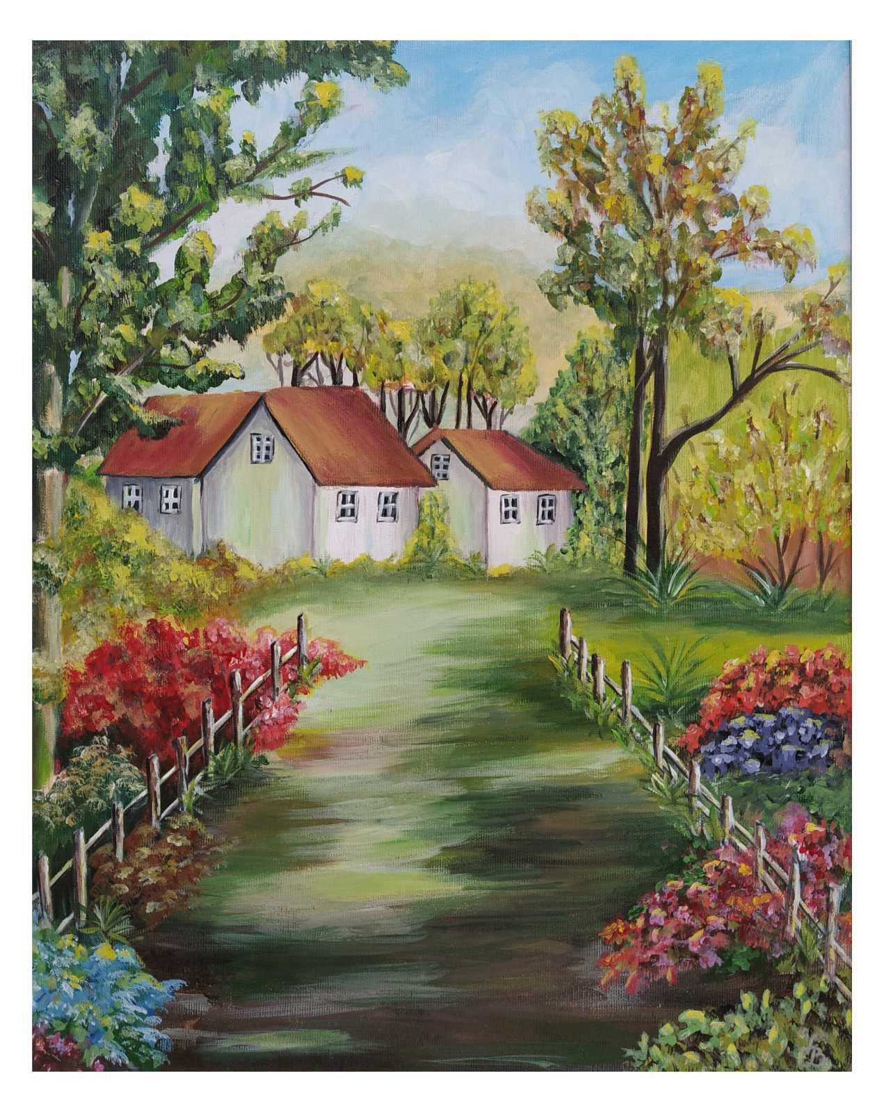 Slika: Tri kuće, 2021, Akrilne boje na platnu