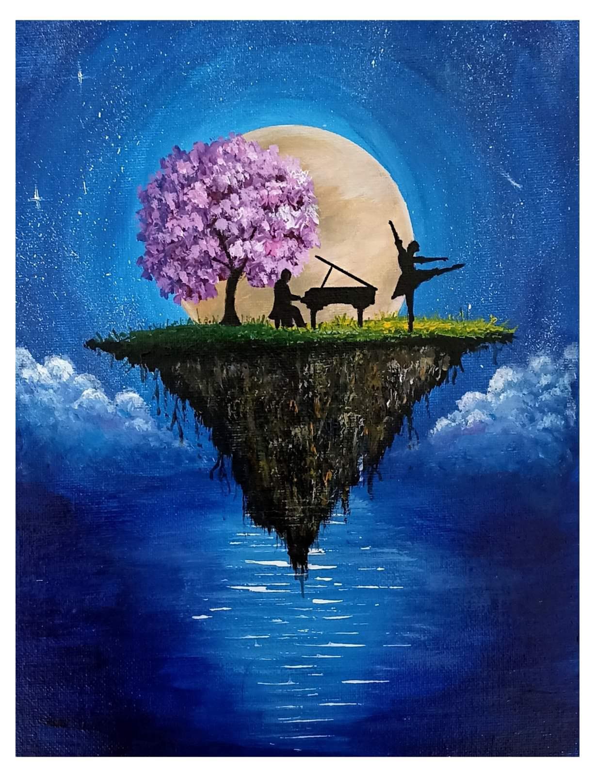 Slika: Ples na mesečini, 2023, Akrilne boje na platnu