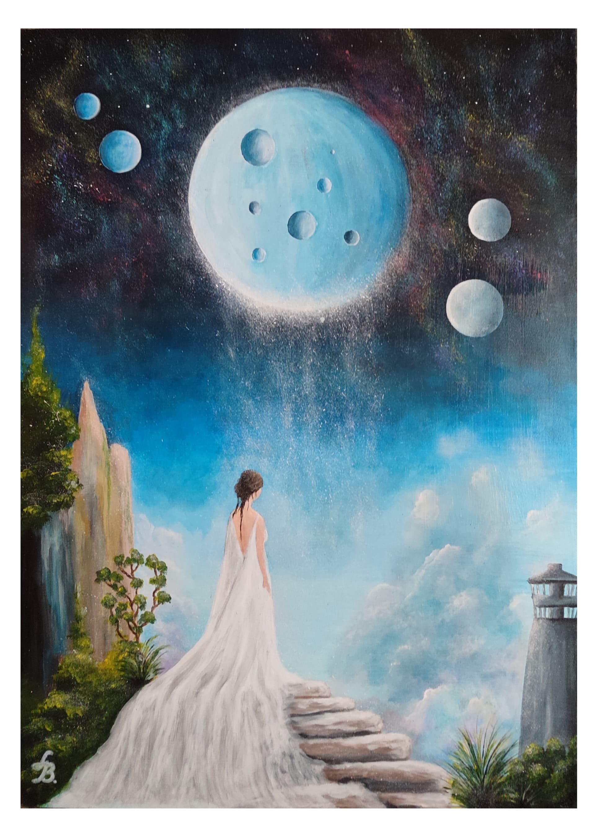 Painting: Opčinjena mesecom, 2025, Akrilne boje na platnu