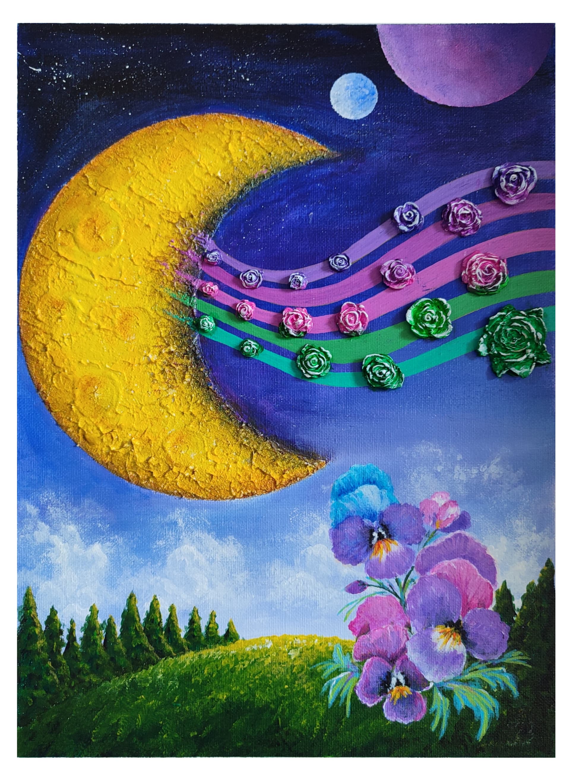 Slika: Moj Meseče, 2024, Akrilne boje na platnu