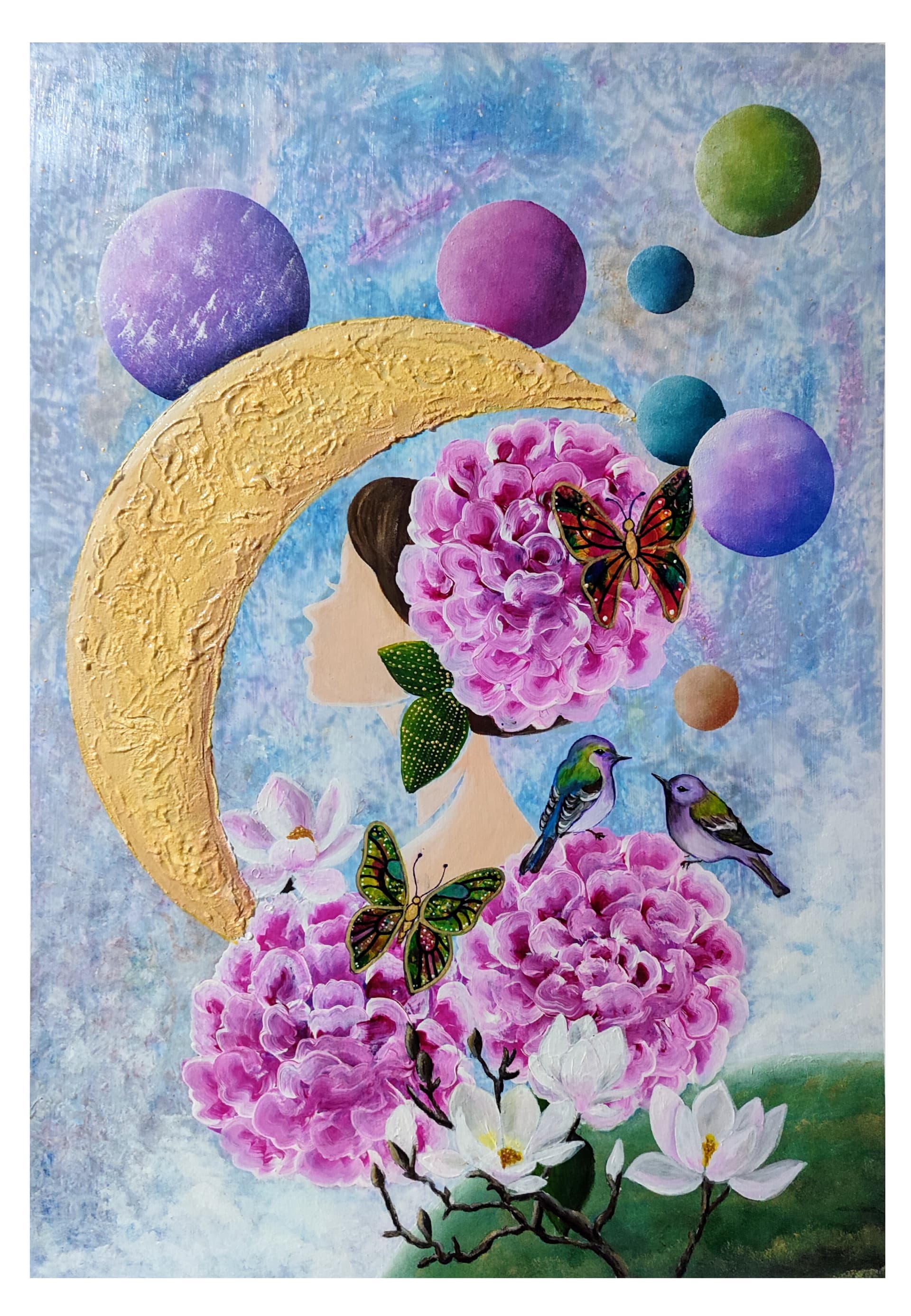 Painting: Tajanstvena noć, 2025, Akrilne boje na drvetu