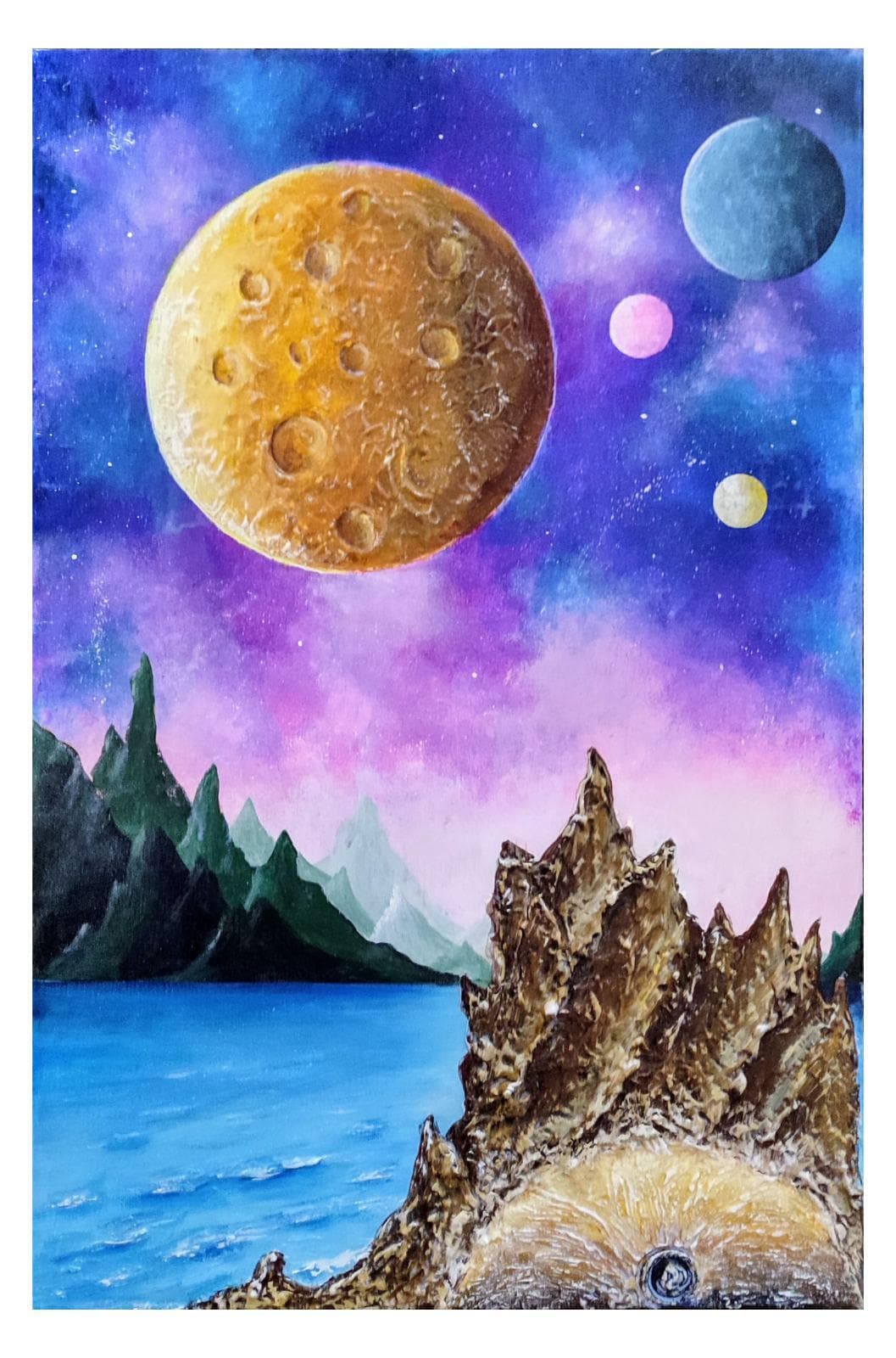 Slika: Noć na jezeru, 2024, Akrilne boje na platnu